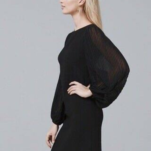 NWT White House Black Market Black Chiffon Pleated Long Sleeve Dress ~ SZ 6 - Picture 2 of 5